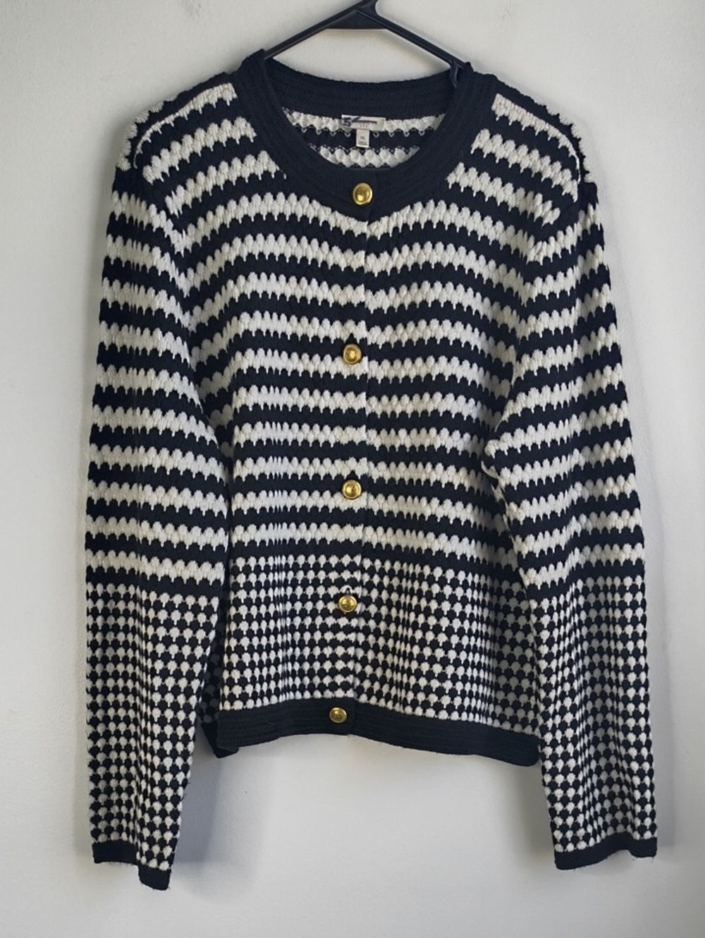 Talbots Striped Black and White Knit Cardigan Sweater